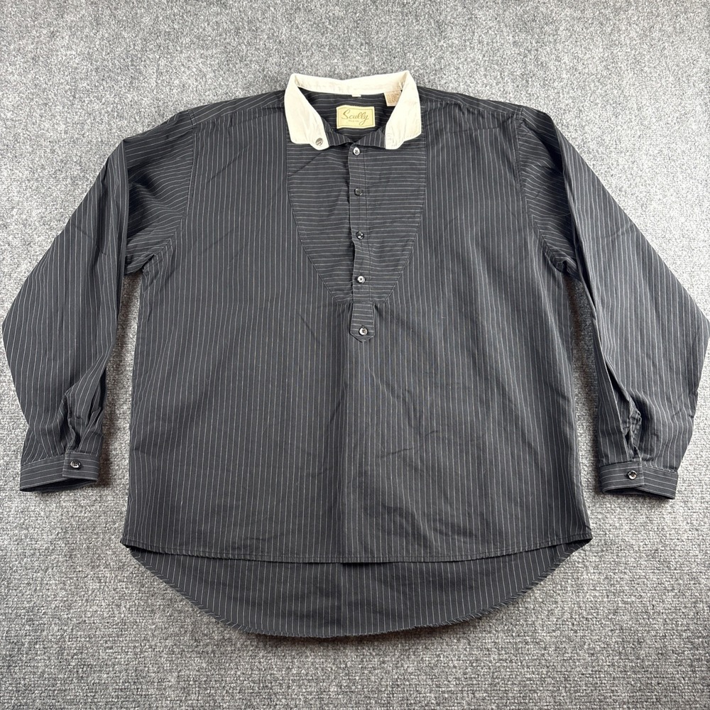 Scully Range Wear Doc Stripe Bib Western Shirt Black Pinstripe - Men's L RW058